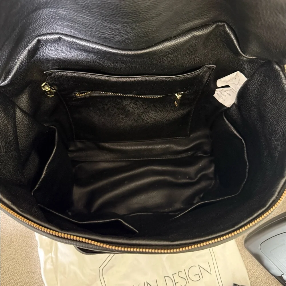 Fawn Design Black Leather Backpack with Gold Hardware